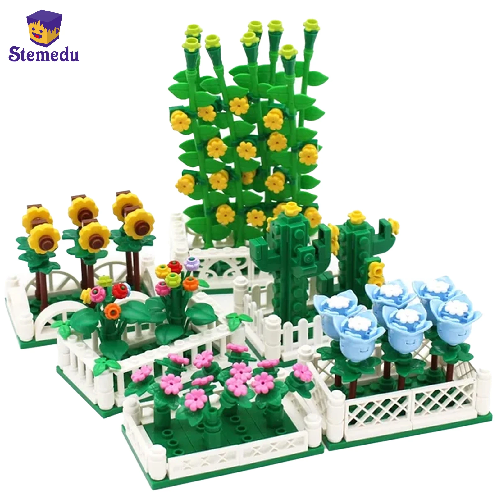 MOC Garden Cactus Tulip Sunflower Vine Flower for Plant Building Small Particle Scene City Building Block Bricks Gift for Kids