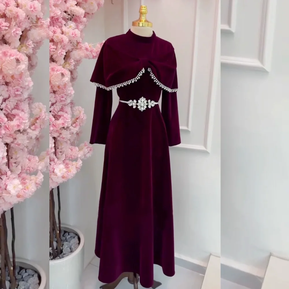 

Customized Women's Evening Dress Bespoke Occasion Rhinestone High Collar A-line Long Dresses Elegant Party Wedding