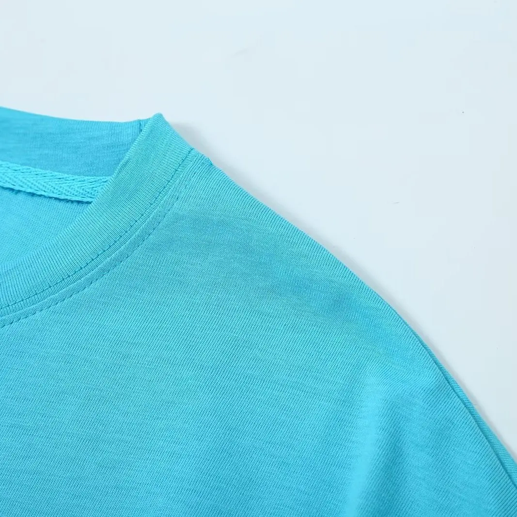 KASLEAD New Women's Fashion High-End Washed Effect T-shirt Versatile Loose Fit Shoulder Sleeve Polyester Fiber round Neck