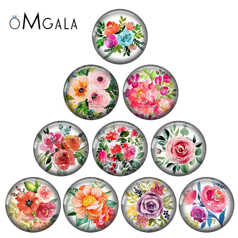 Watercolor Flower Leaves Art Paintings 12mm/18mm/20mm/25mm Round Photo glass cabochon demo flat back Making findings