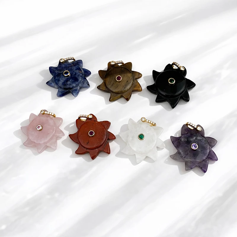 

4pcs/lot DIY Mix Jewelry Accessories Natural Stone Sun Flower Pendant For Charms Phone Bracelet