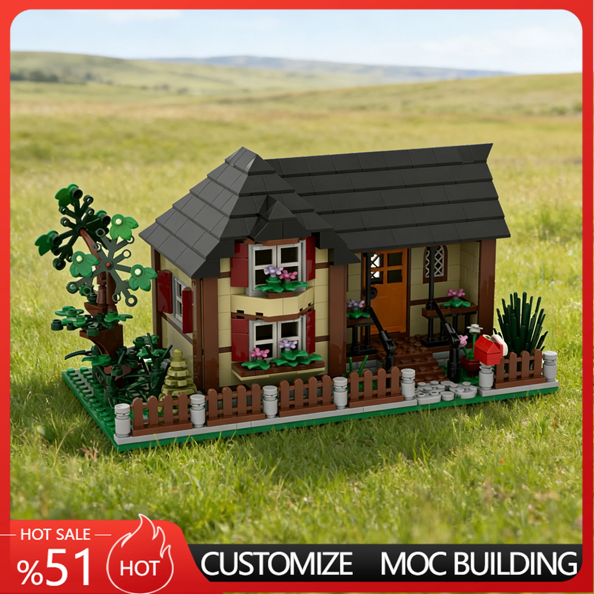 

Набор для сборки 451 детали: Городская улица K-Town - Дом на загородной улице, модульный конструктор MOC, развивающая технологичная игрушка DIY, подарок