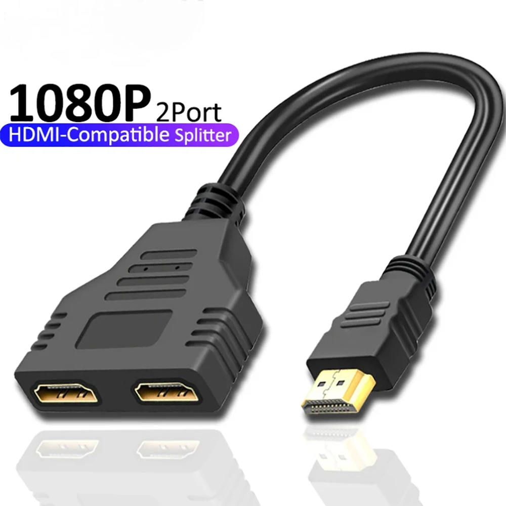1 in 2 1080P HDTV Splitter Adapter,Dual Ports Y Splitter Conversion Cable,Male To Female Head Adapter,HD-Compatible For TV Box