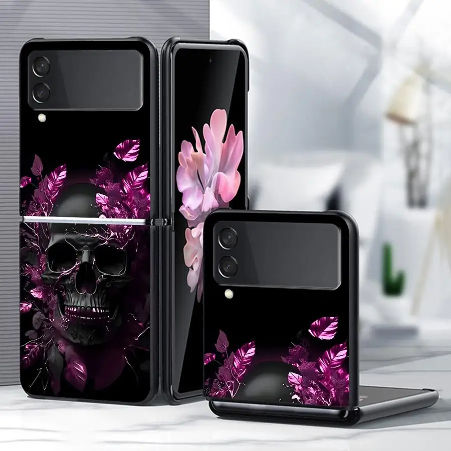 Case for Samsung Galaxy Z Flip 8 Flip7 FE Z Flip 7 6 5 4 3 Flip4 Flip5 Flip6 Flip3 Phone Shell Funda Dark Purple Skull