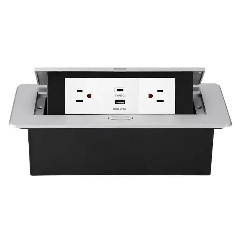 16A 13A rated current pop-up desktop socket box, dust-proof USB + TYPE-C and double European plug, American standard desktop
