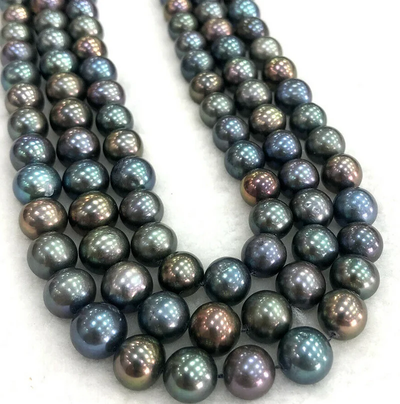 10-11mm Natural Black Freshwater Pearl Round Loose Beads Strand 15'' AAA