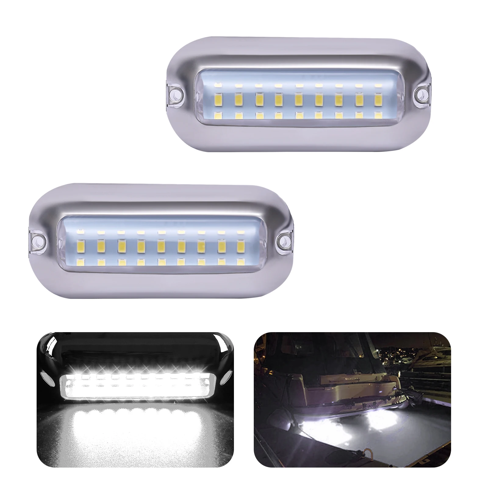 Impermeável branco Transom LED Light, Par de luzes subaquáticas marinhas, Conjunto de 2 Mini 27