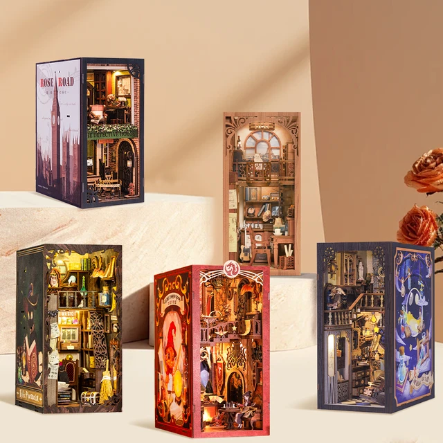 CUTEBEE Book Nook Kit DIY Doll House z półką na książki LED Eternal Bookstore Model Collection Series na prezent urodzinowy
