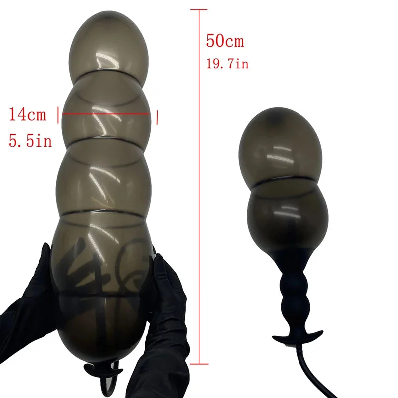 SM Super Long 5 Bead Inflatable Anal Plug Built-in Silicone Column Expandable 14cm Big Butt Plug Dildo Pump Bdsm Toy Ass Dilator