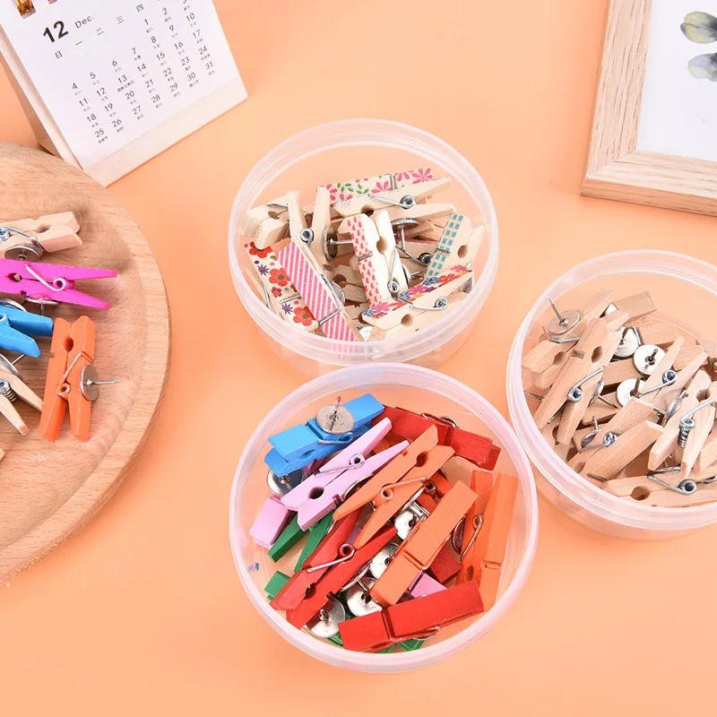 20 buah/kotak pin alat tulis kantor & sekolah klip kayu tahan lama pin dorong Binder dekoratif Tack jempol untuk papan tulis gabus