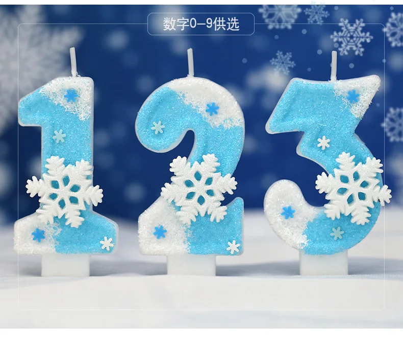 Blaue Schneeflocke Geburtstag gefrorene Kerzen 0-9 Nummer Kuchen Kerze Prinzessin Kuchen Topper Geburtstag Party Dekoration Party Kuchen liefert – Detail 1
