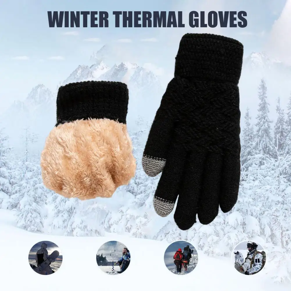 Jacquard Craftsmanship Gloves Plush Jacquard Knitted Winter Gloves for Women Double-layered Anti-slip Weather Gloves for Skiing