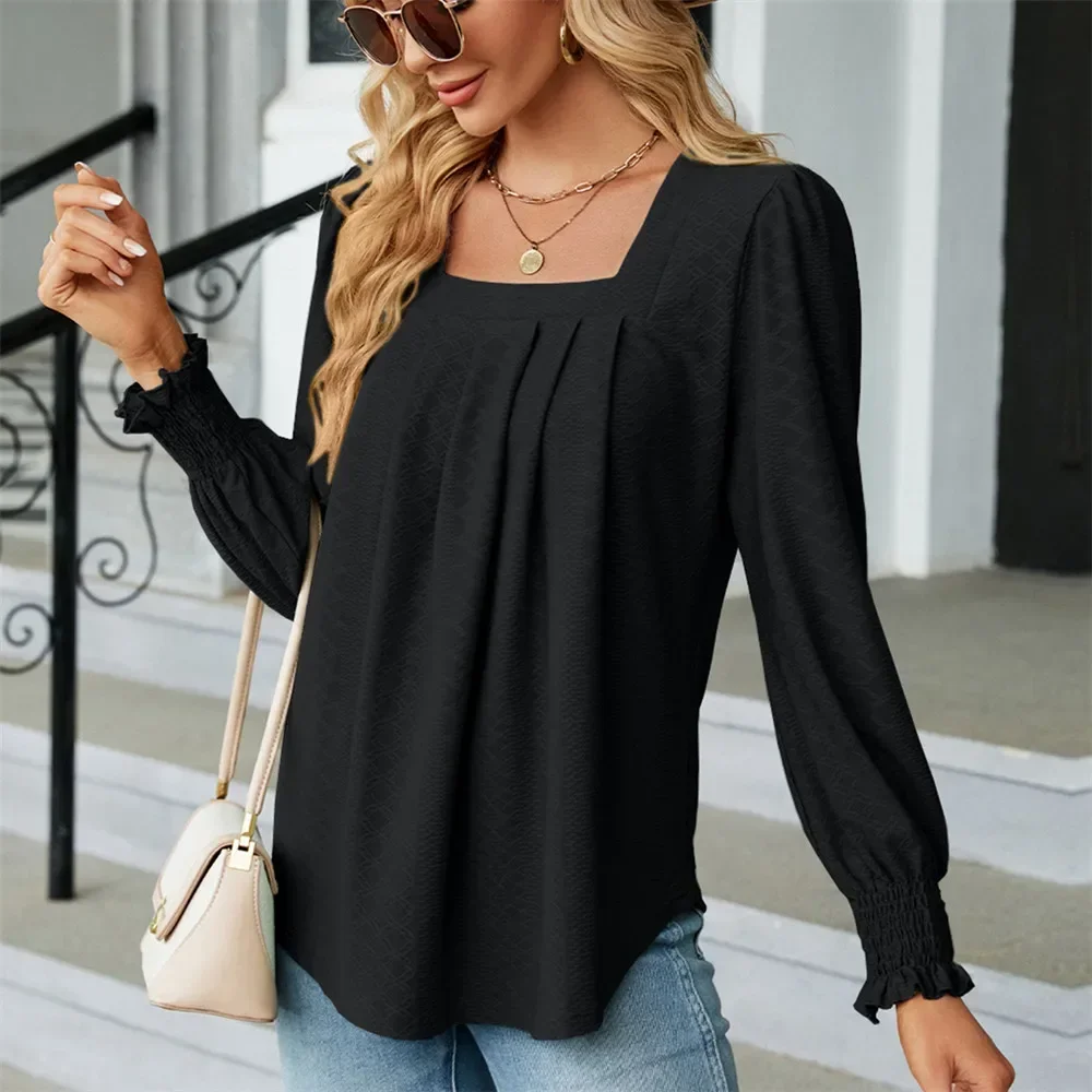 Women's Blouses and Shirts for Women Elegant Clothes Korean Long Sleeve Square Neck Female Chiffon Tops Spring Autumn Clothing