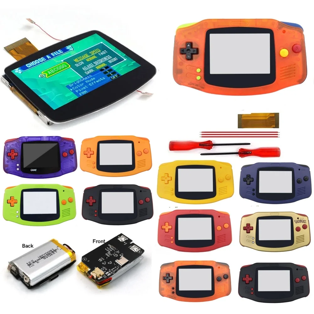 

TYPE-C Rechargeable 1800mah Battery GBA V5 Pre-laminated FRM OSD IPS LCD Screen Kit with New Housing Shells For GBA
