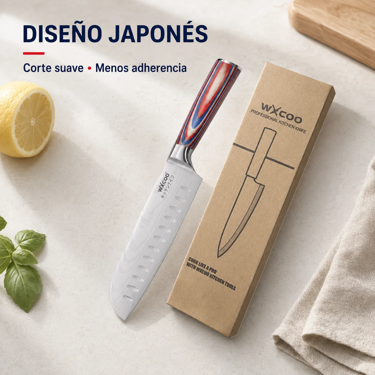 WXCOO Stainless Steel Japanese Knife Set Professional Kitchen Santoku Knife with Wooden Handle Fruit Cutter Vegetable Knife