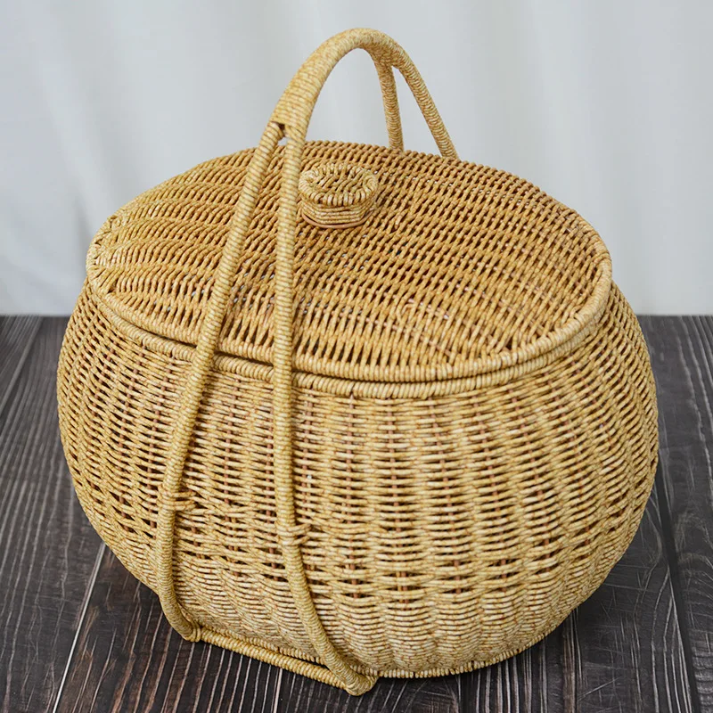 Imitation Vine Weaving Vegetable Basket Carrying Basket Outdoor Picnic Basket Japanese Weaving