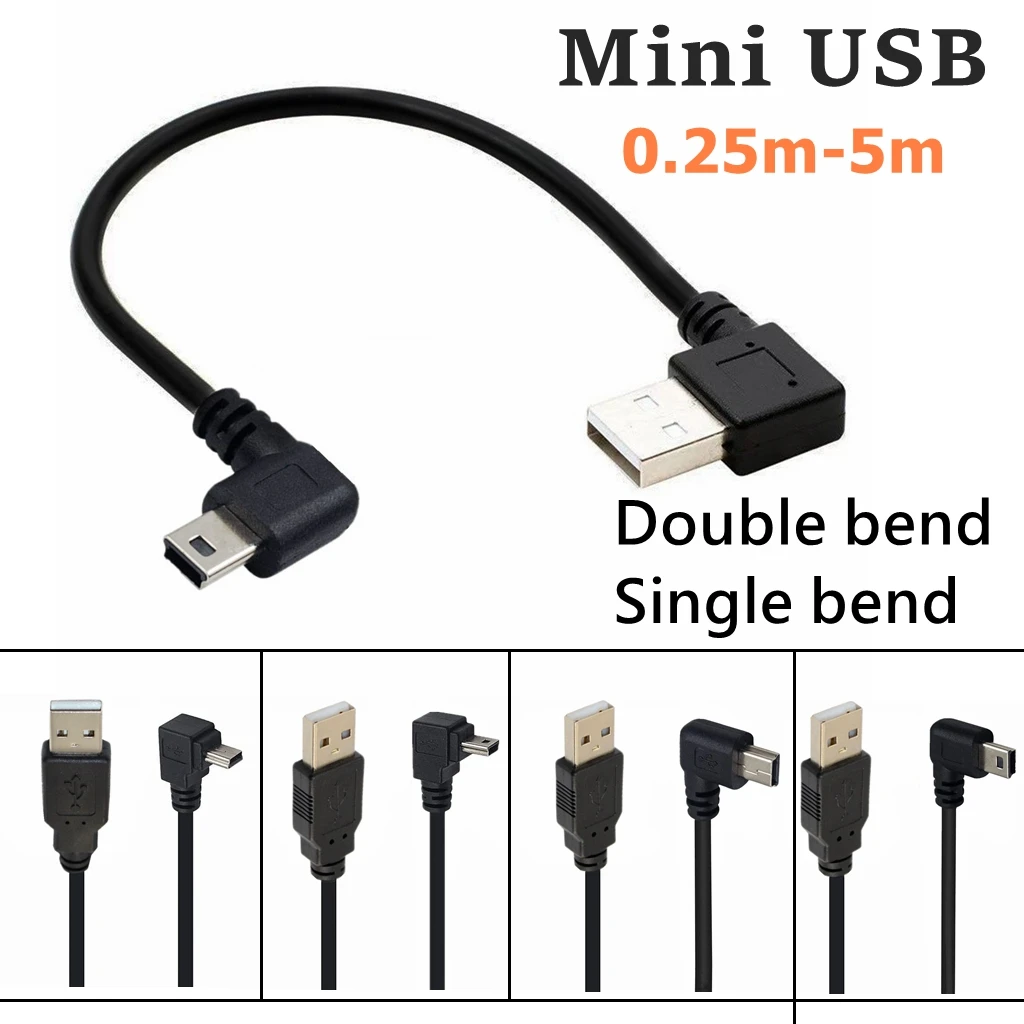 Mini USB UP Down Left Right Double Angled 90 Degree USB 2.0 TO Mini USB 5pin Cable for Camera MP4 Tablet GPS 0.25m 0.5m 1.5M 3M