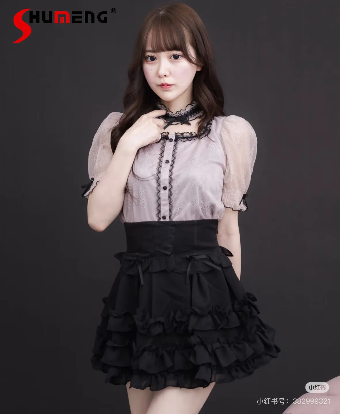 

Японская элегантная блузка с коротким рукавом, весна 2026, новая женская приталенная блузка с бантом и кружевом, топы Mujer