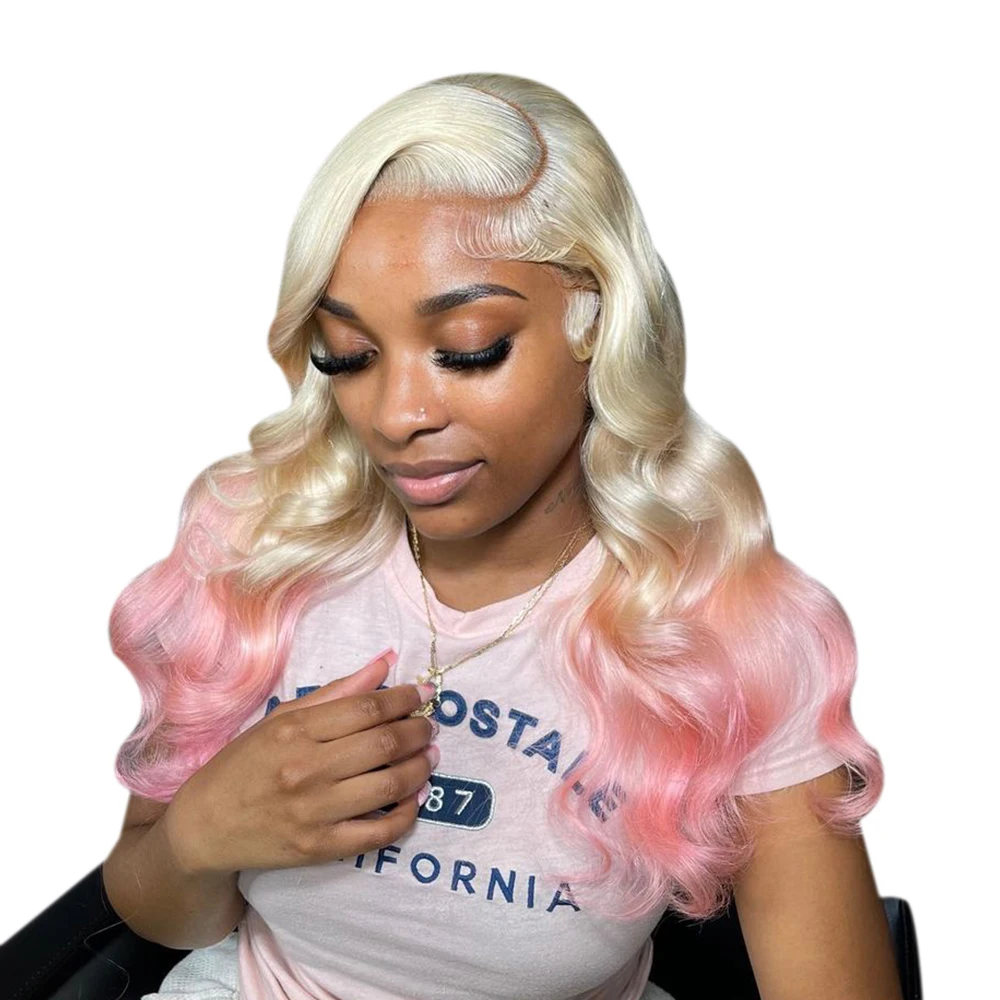 أومبير البلاتين الوردي الملونة 13X6 الدانتيل الشفاف شعر مستعار أمامي قبل نتف تسليط الضوء على 13X4 الدانتيل الباروكات الأمامية الشعر البشري للنساء #4