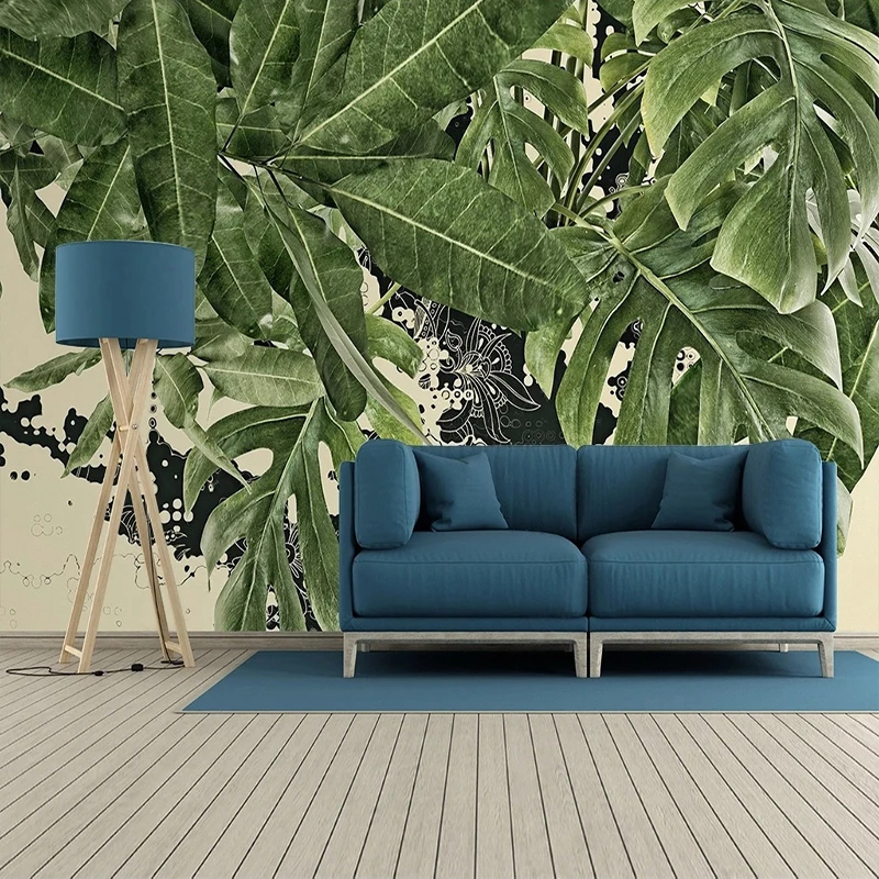 Nordic Tropical Plant Leaves Bedroom Wallpaper Designs Custom Abstract Line Mural Background Home Interior Decoration Photo