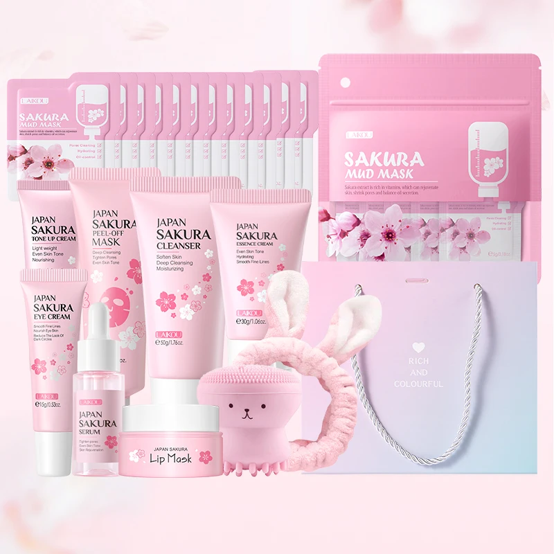 

LAIKOU Japan Sakura набор для ухода за кожей увлажняющий антивозрастной набор для разглаживания морщин, усиления сияния, набор для ухода за лицом, подарочный набор
