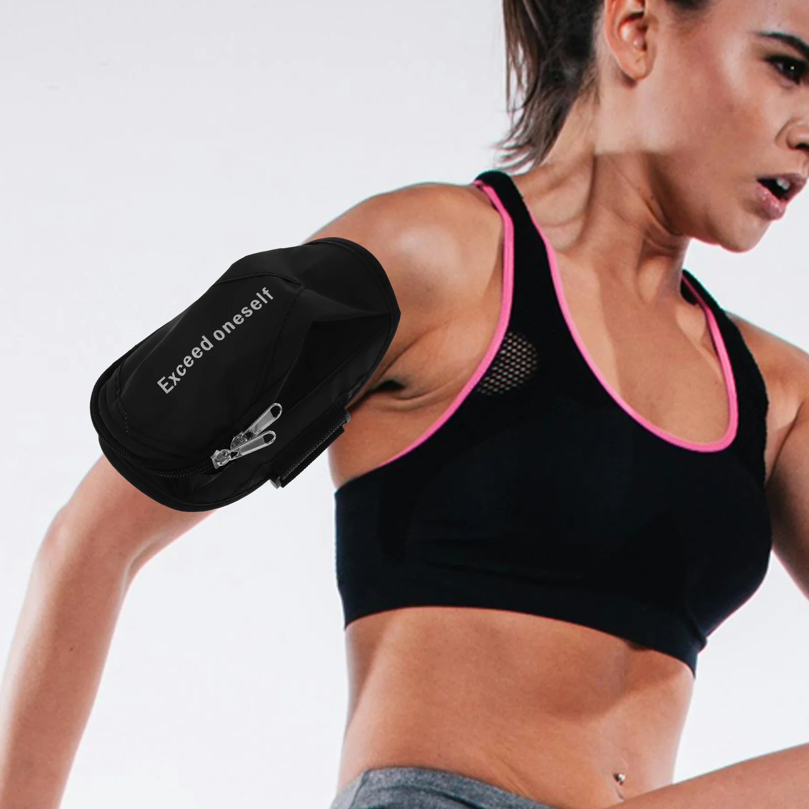 Unisex Black Nylon Sports Armband Adjustable Running Jogging Cycling Hiking Wrist Band Zipped Pocket Phone Keys Cards Holder