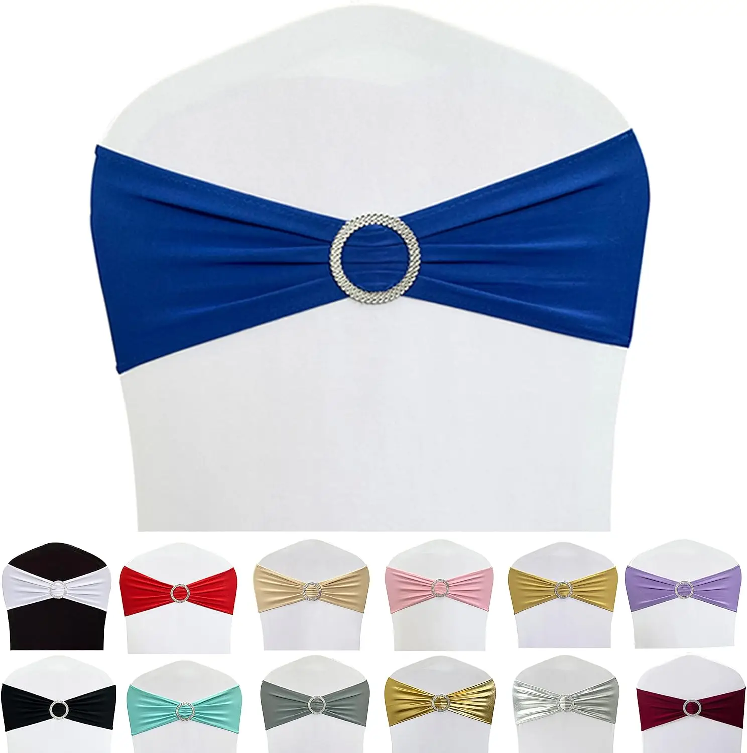 

Ремешки для стульев из спандекса цвета «королевский синий», 100 шт., эластичные ленты с застежкой-слайдером для украшения свадеб и вечеринок