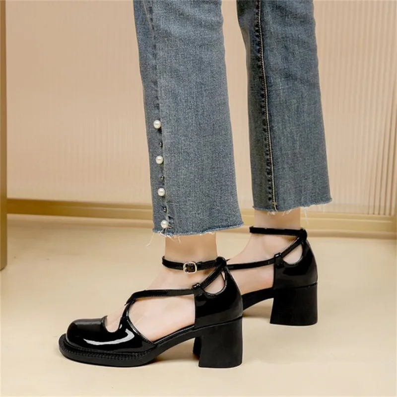 Women's High Heel Shoes Sandals 2022 Summer New Luxury Round Head Thick Heel Shoes Cross Straps Fashion All-match