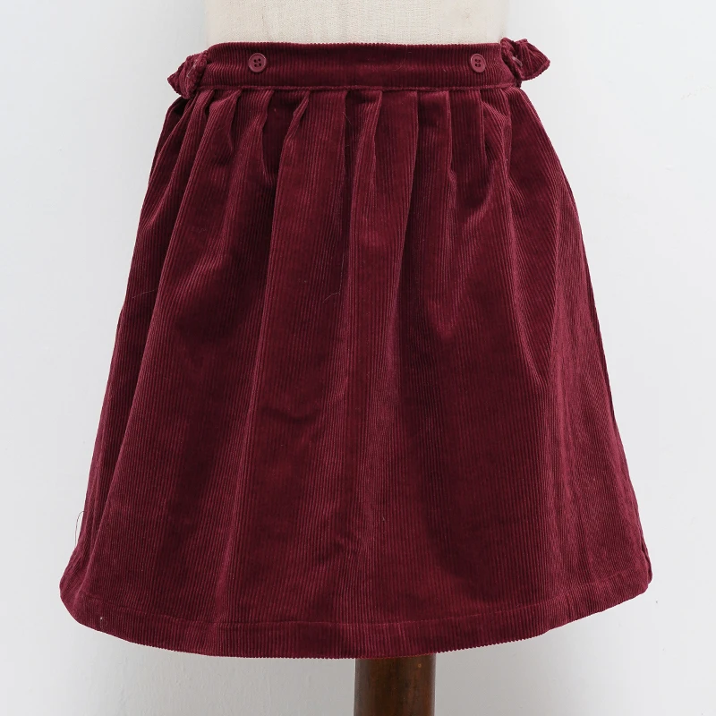 Retro Cord-Minirock mit hoher Taille für Mädchen, Frühlingsneuheit, verstellbare Knöpfe, elastische Taille, locker sitzende Kinderröcke, Mädchen-Winterkleidung – Detail 33