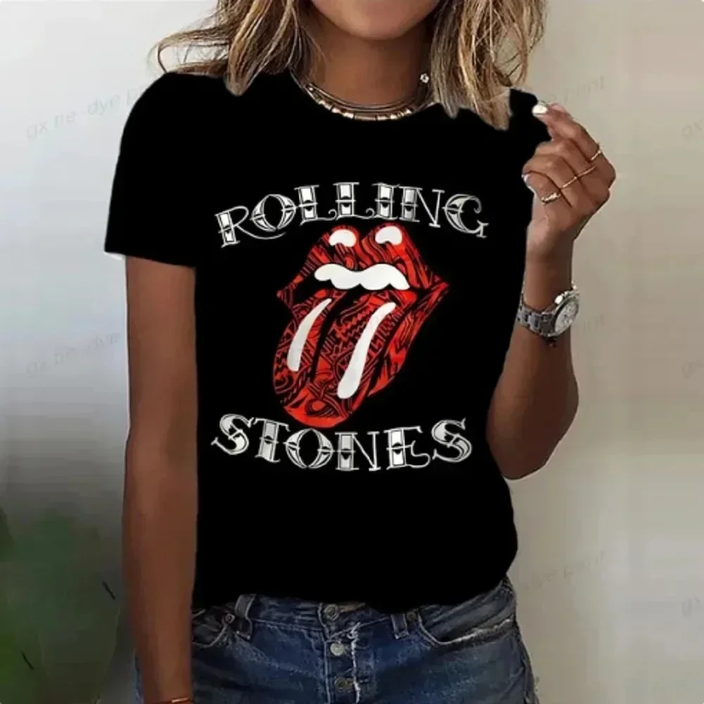 Rolling Stones Harajuku Funny Print Women T Shirt Short Sleeve O Neck Red T-shirt Ladies Tee Shirt Tops Clothes Camisetas 42528 image 2