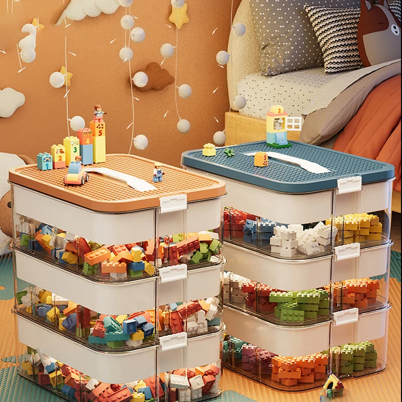 

Горячий 3-слойный детский ящик для хранения строительных блоков, регулируемый Lego-совместимый контейнер для хранения, пластиковый контейнер с ручкой, сетчатый органайзер для игрушек