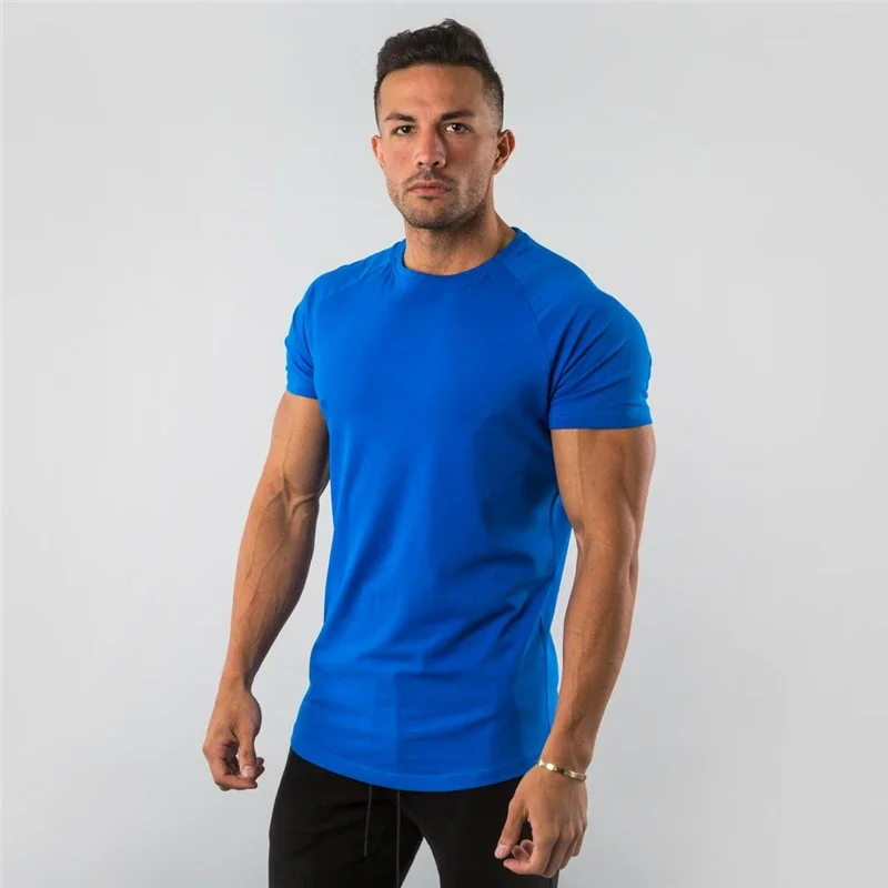 Marka odzież sportowa fitness t shirt mężczyźni moda lato sport koszulka z krótkim rękawem bawełna kulturystyka trening mięśni tshirt man