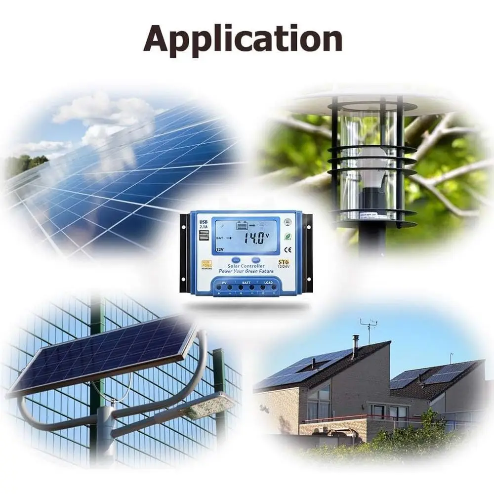 60A Solar Charge Controller 12V/24V Automatic Voltage Recognition Solar Panel Charging Discharge Regulator with Dual 5V USB Outp view 5