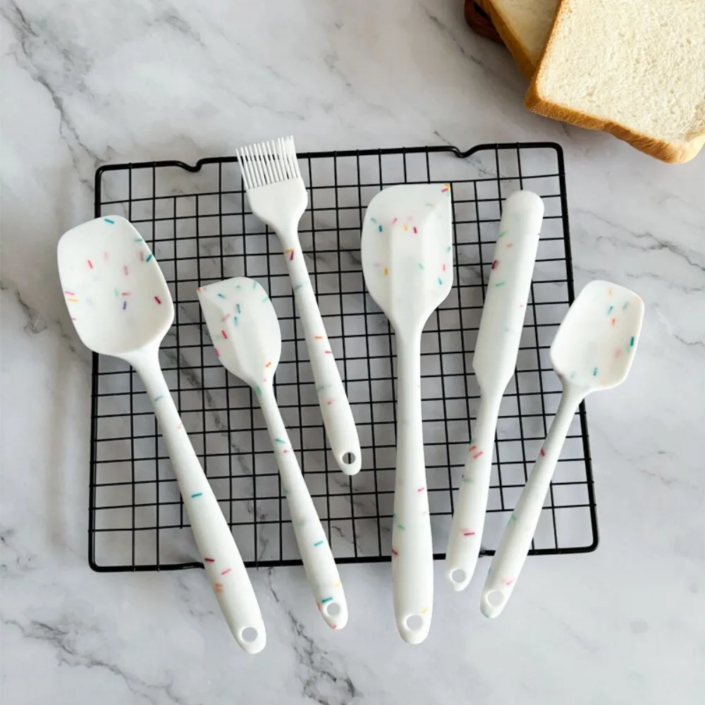 

Colorful Set of 6 Silicone Spatulas Spoons and Baking Brushes for Mixing Scraping Spreading Cream and Nonstick Cookware Use