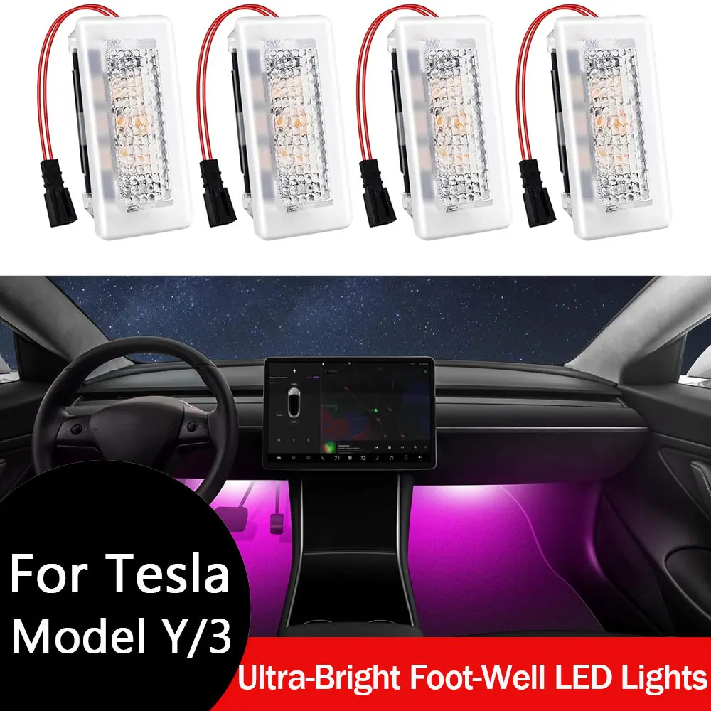 

LED Foot-Well Lights For Tesla Model 3 Y S X Ultra-bright Interior Atmosphere Door Puddle Trunk Decorative Lamp Car Accessories