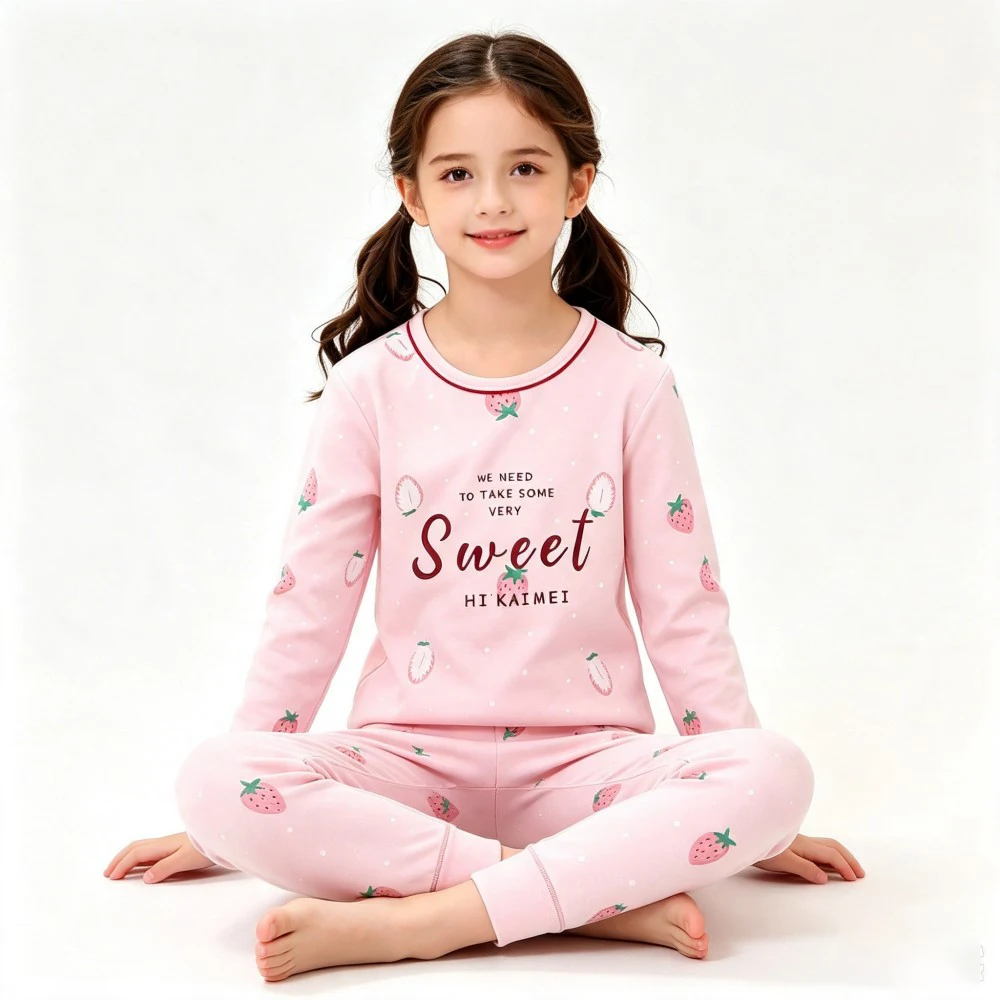 Fashion Cartoon Children Homewear Set Soft Cotton Long‑sleeve Pajamas Boys Girls Loungewear Sleepwear Night Suit 2‑14Y