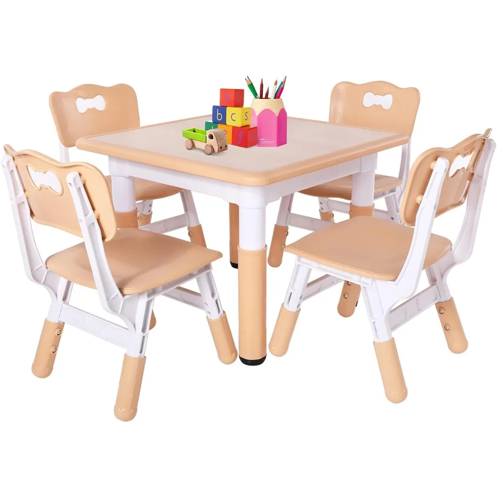 Kids Table and 4 Chairs Set, Height Adjustable Toddler Table and Chair Set for Ages 3-8, Easy to Wipe Arts & Crafts Table