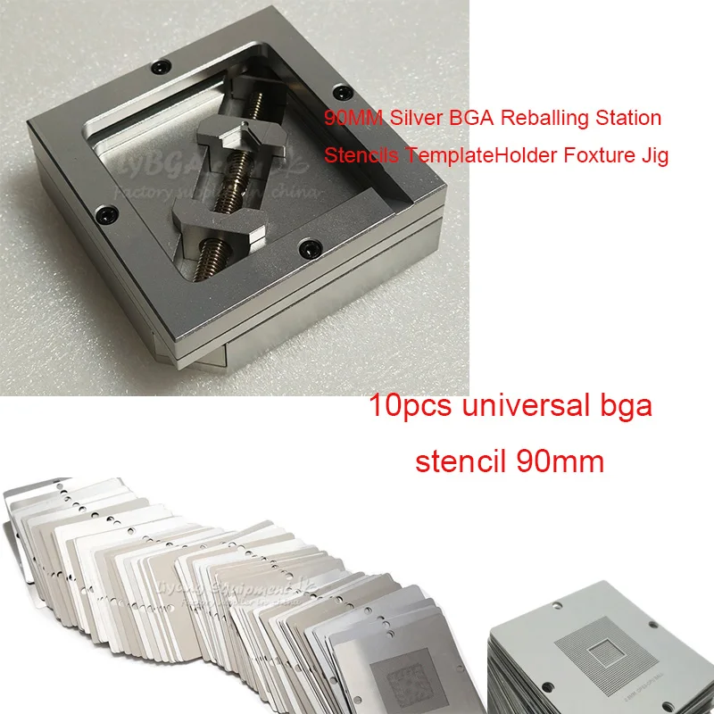 LY Reballing Station 90MM Template Holder Foxture Jig with Universal Stencils 10pcs 90MM Set for BGA Rework Soldering Station