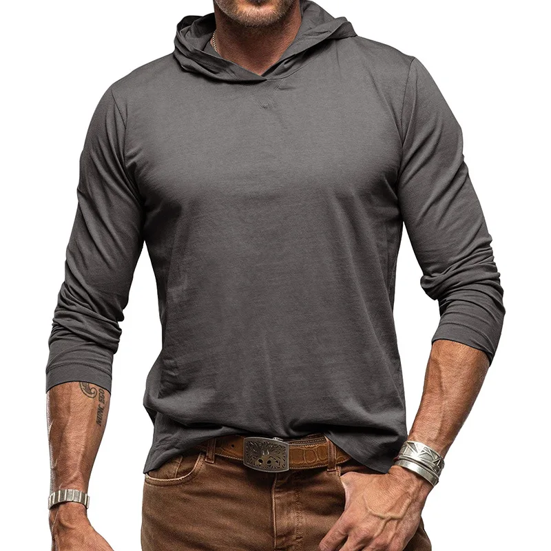 Men\'s Sports Hoodie Long Sleeve T-shirt Bottoming Shirt Gym Sports Muscle Shirt Solid Color Outdoor Casual Sweatshirt