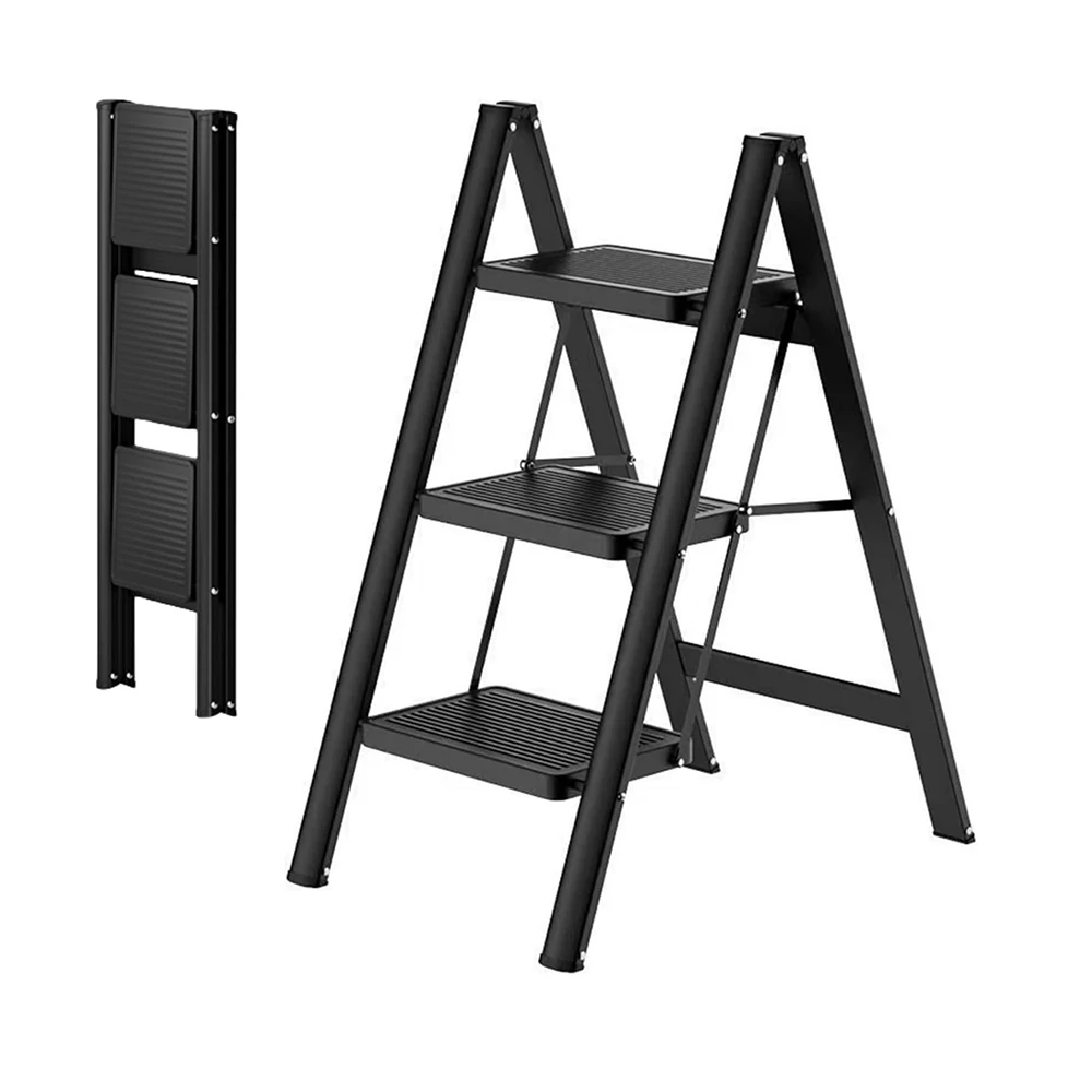 150kg Max Load Indoor Kitchen Home 3 Step Stool Round Tube Steel 2 3 4step Ladder for Adults Metal Step Ladder