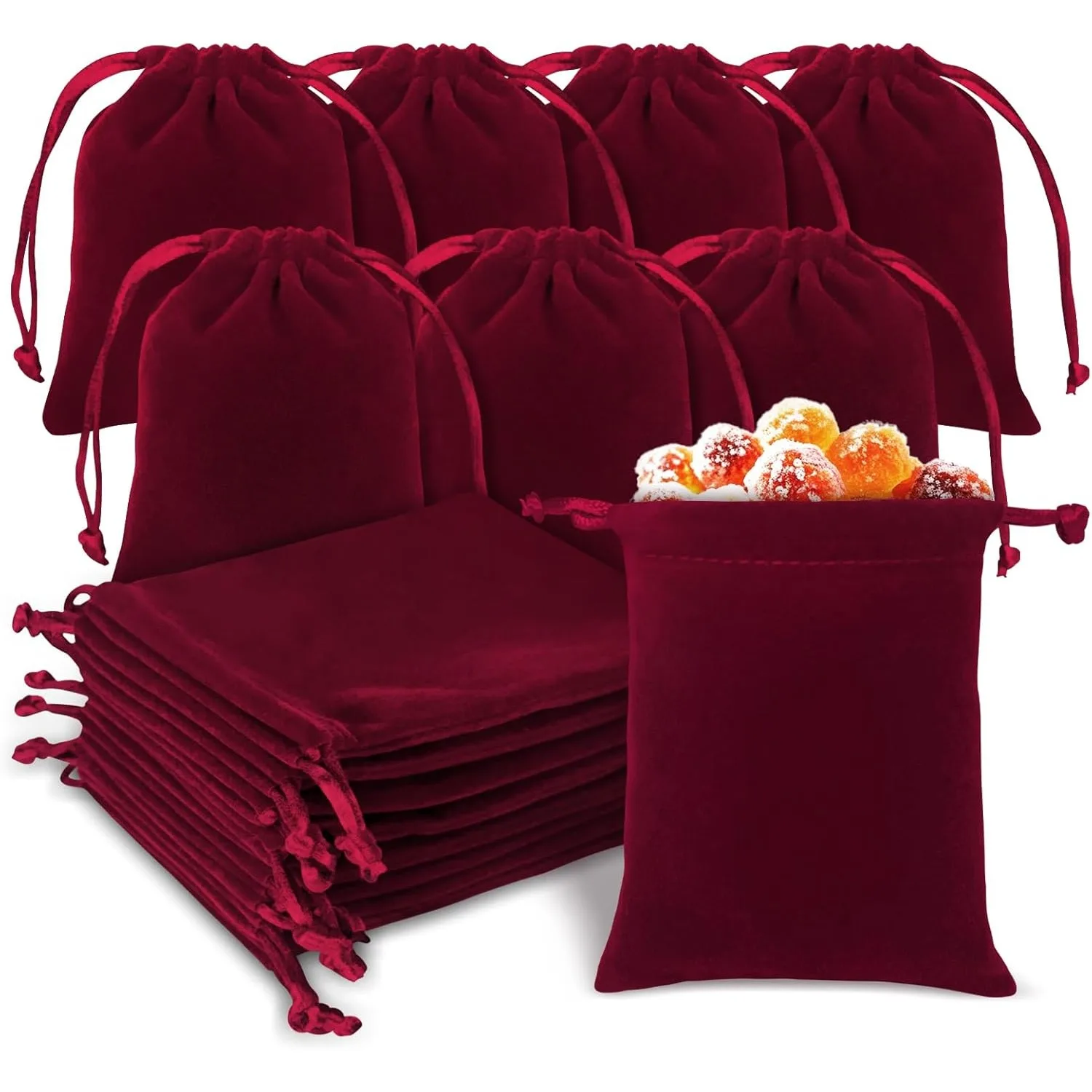20Pcs Velvet Drawstring Pouches, 3x4 inch Premium Jewelry Candy Dice Gift Bags, Small Velvet Bags for Wedding Party Chritmas