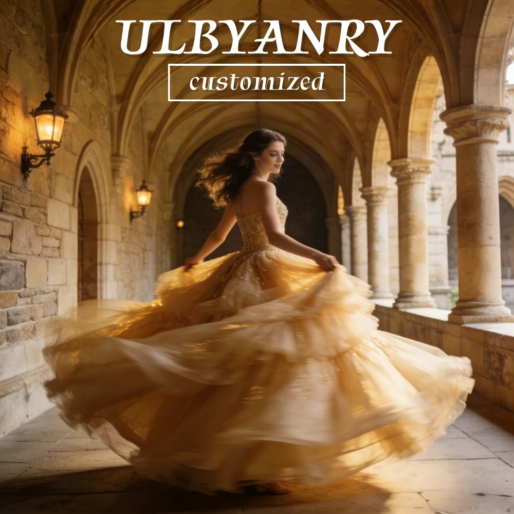 

ULBYANRY Customized Mesh A-line 3D Flower Sweet 15 Dress Romantic Off-the-shoulder Quinceanera Dress Elegant Strapless Ball Gown