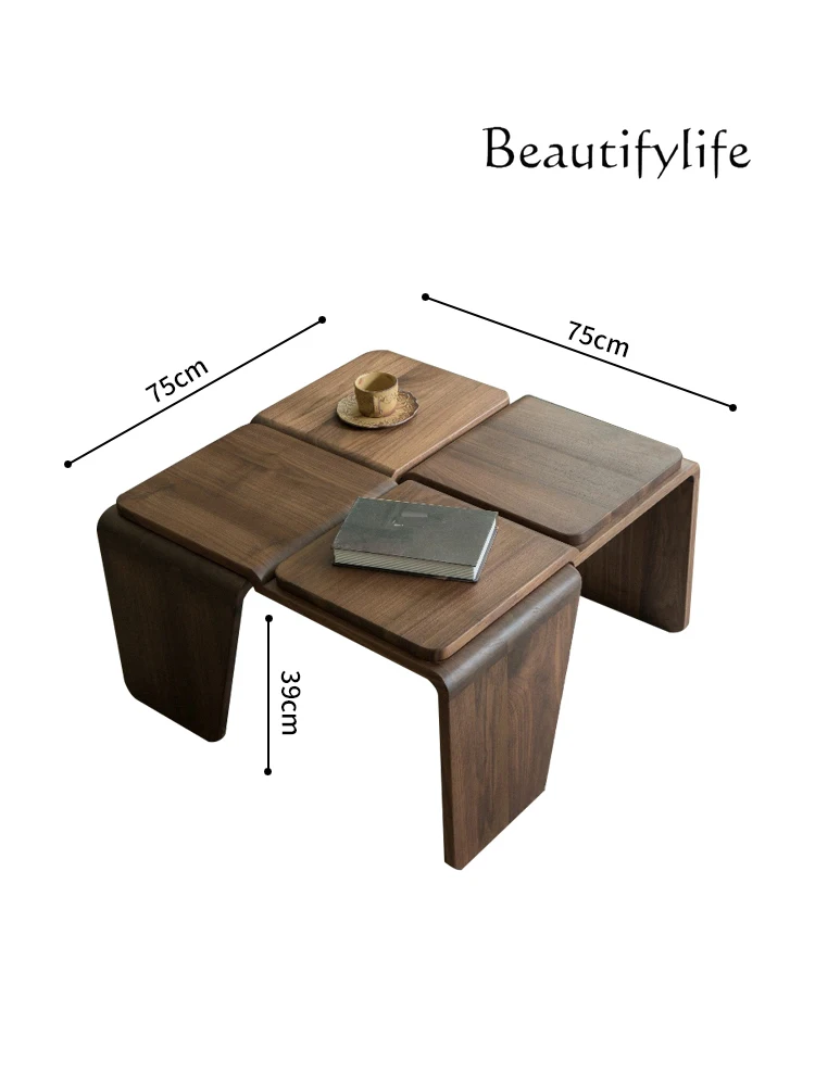 

North America Black Walnut Square Coffee Table Antique Style Small Apartment Living Room Simple Geometric Side Table