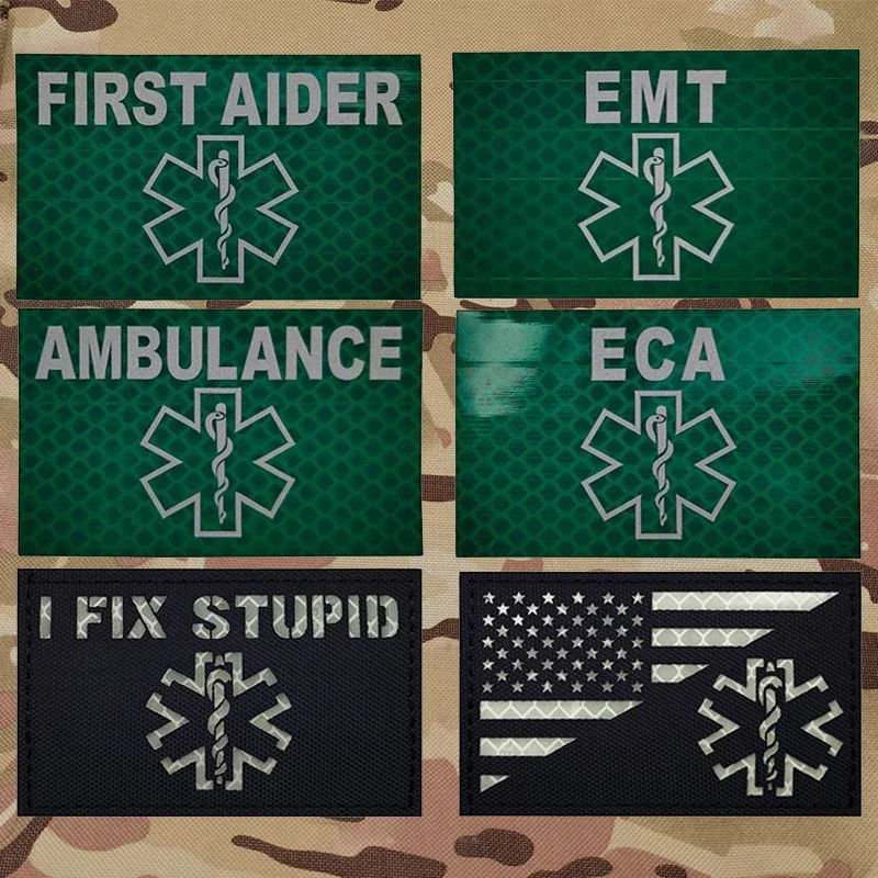 Military EMT ECA Rescue Medical Emergency Night Recognition Armband Stickers On Clothing With Hook And Loop