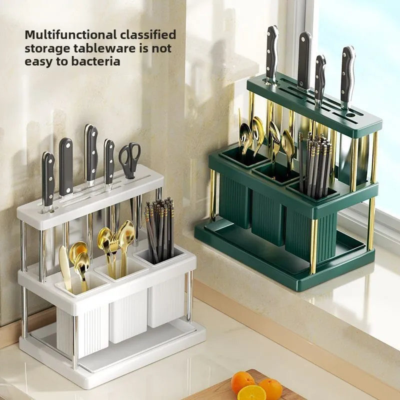 

Kitchen Tabletop Storage Rack Knife Fork Chopstick Organizer Holder Exquisite Drain Basket Stand for Kitchen Utensils Tablewares