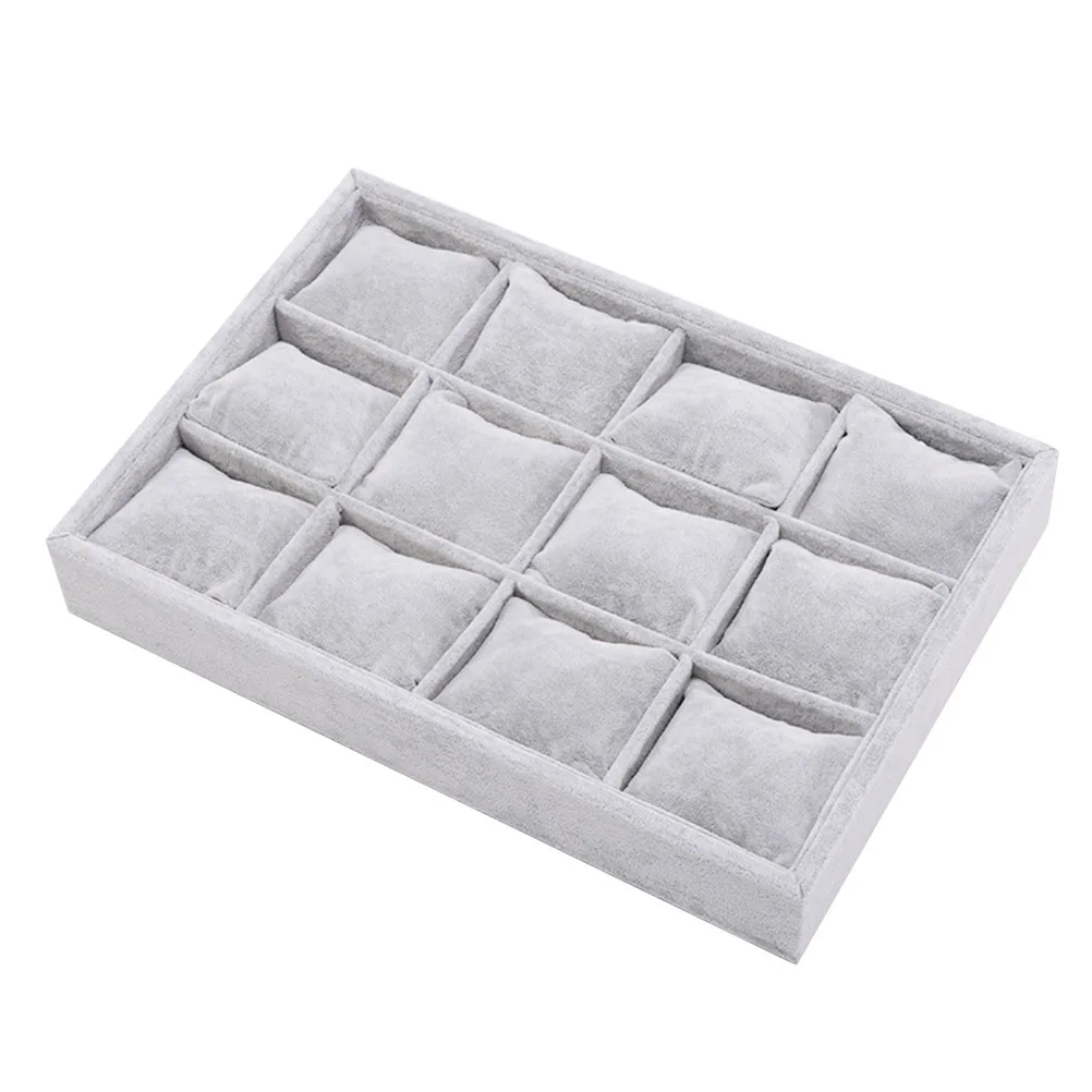 1pc Jewelry Tray 12 Compartments With Pillows Grey For Ring Earring Watch Storage Organizer Case Jewelry Packaging Display