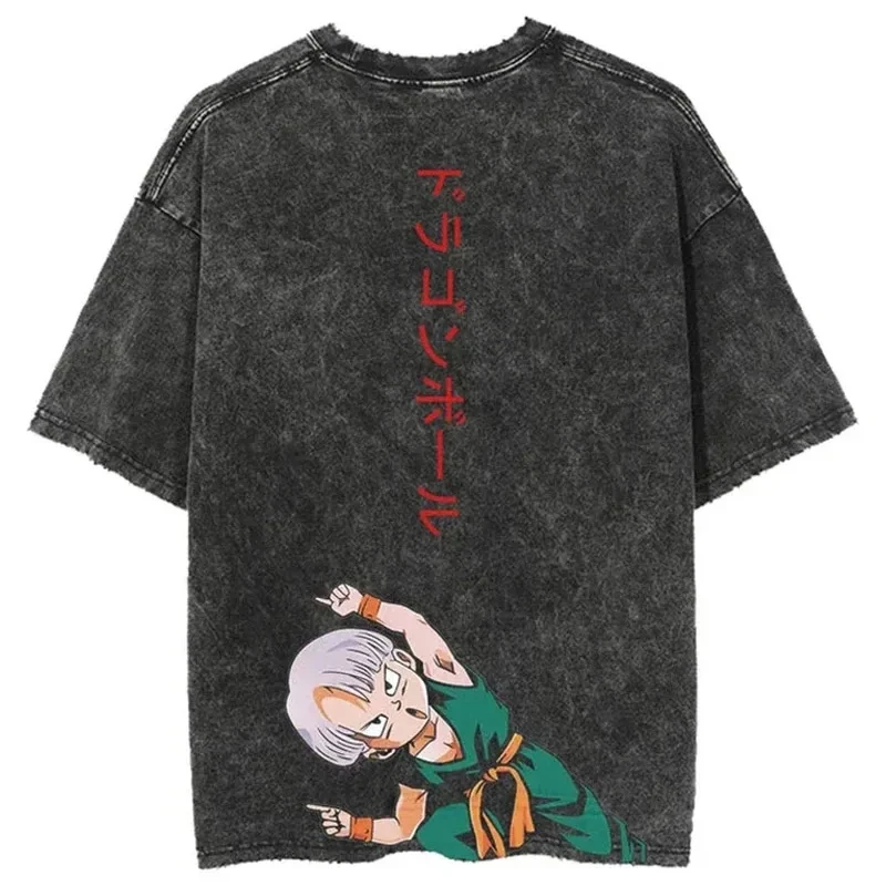 

25 Fashion BANDAI Men Washed T-Shirt Dragon Ball Anime Graphic T Shirt Summer Short Sleeve Cotton Tshirt Vintage Tops