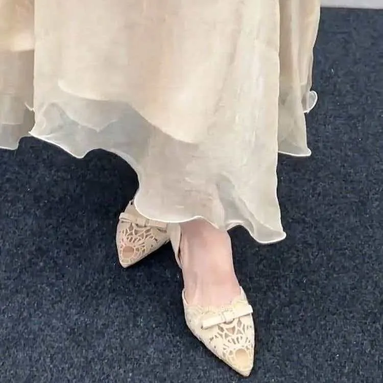 French-style Gentle Bow High-heeled Hollow Single Shoes 2026 Summer New Pointed Shallow Lace Mesh Women's Shoes view 5