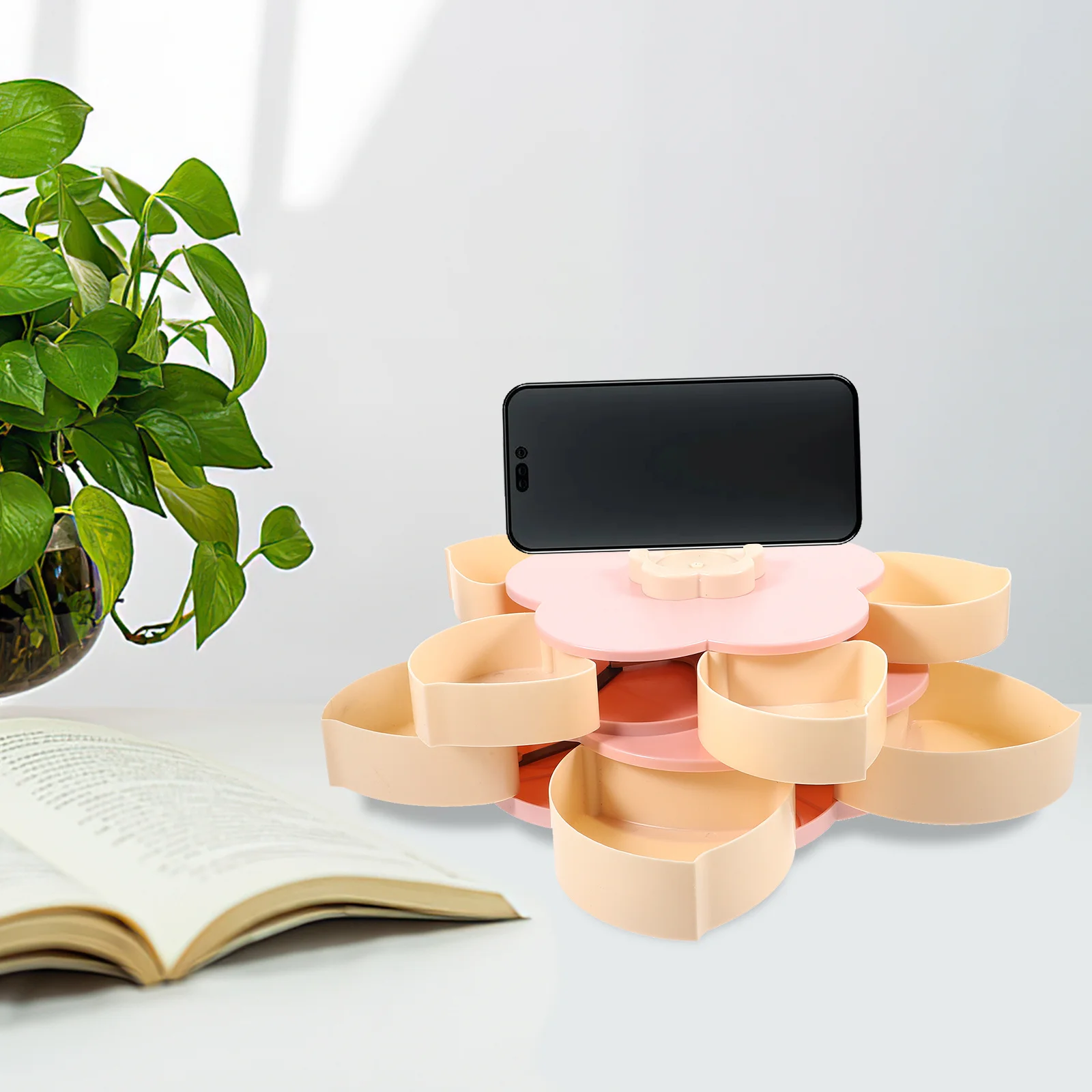 

1 pc Snack Storage Organizer Double-Layer Flower Shape Food Storage Tray Rotatable Compartment Box Candy Holder Dried Food