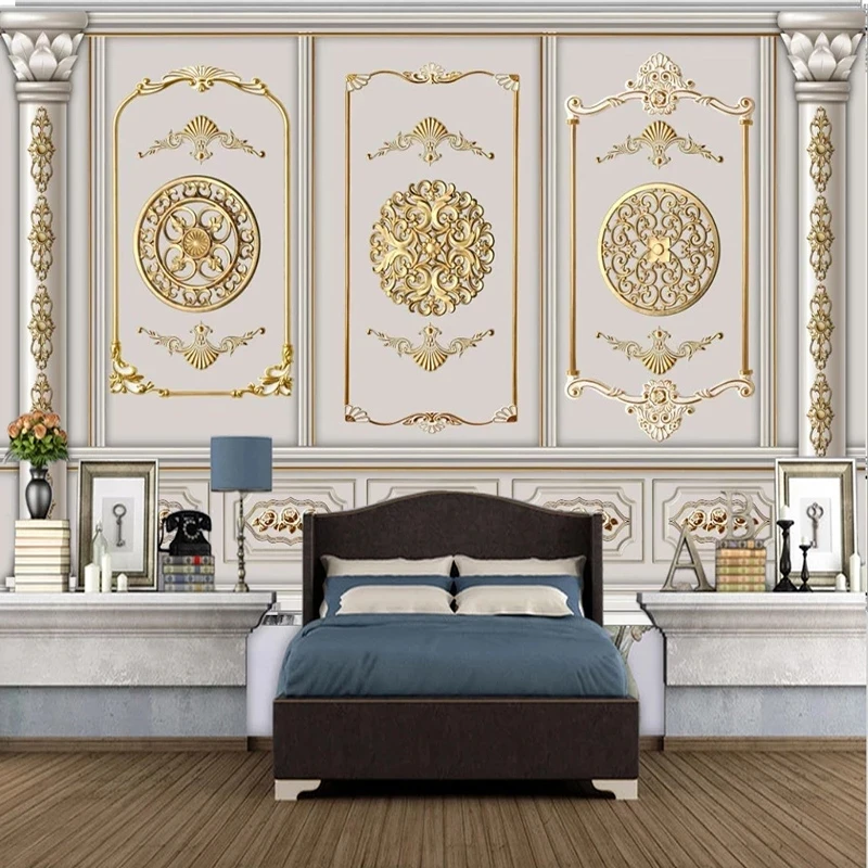 Custom Photo Wallpaper European Golden Gypsum Pattern Mural Bedroom Living room sofa TV background wall restaurant study Hotel